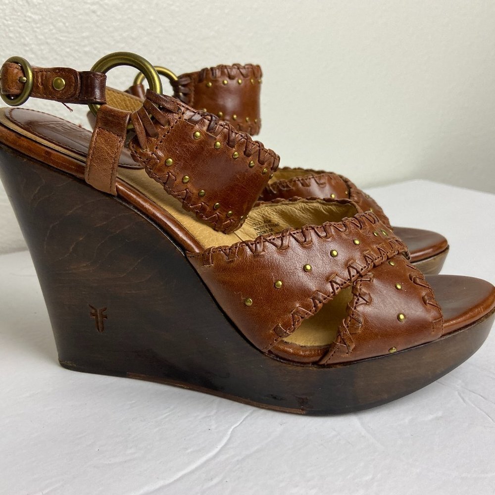 FRYE Wedge Sandals Brown Woven Sz 8.5
